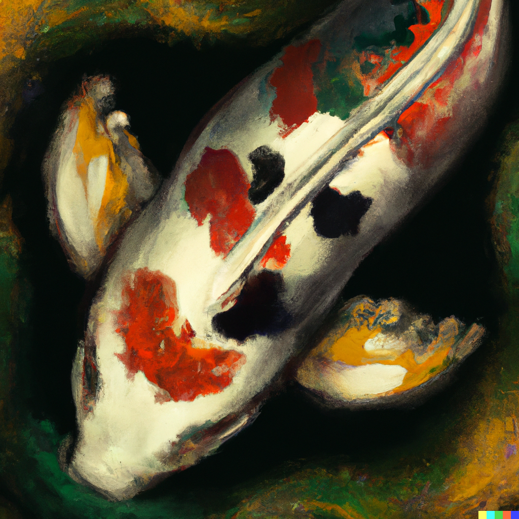Surrealist painting of a koi fish